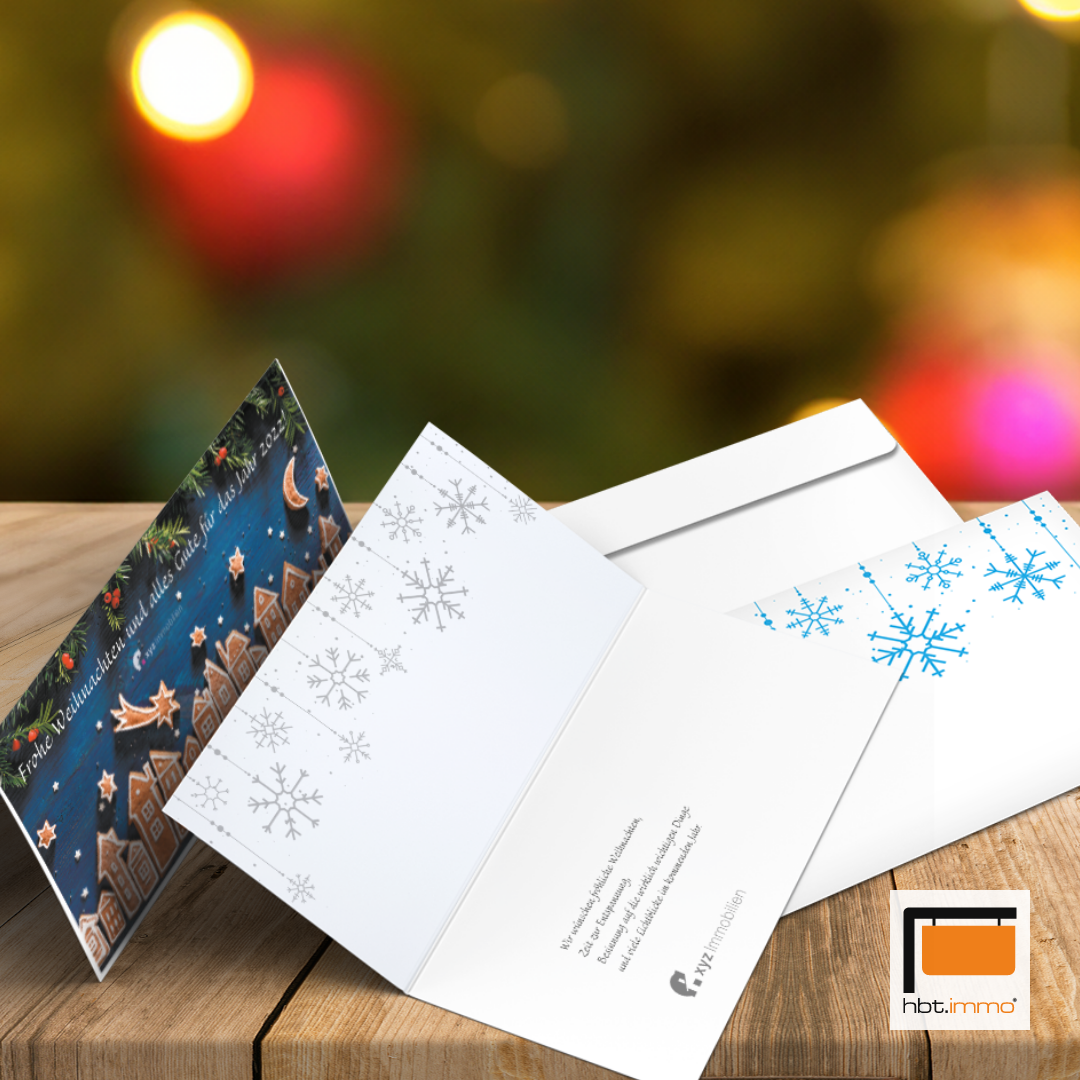 Bundle: Weihnachtskarte mit Umschlägen für Immobilienmakler - hbtimmo.de