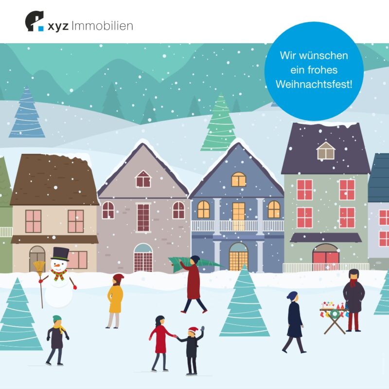 Digitale Akquisemotive für Immobilienmakler - Motiv: Weihnachten Illustration Türkis - hbtimmo.de