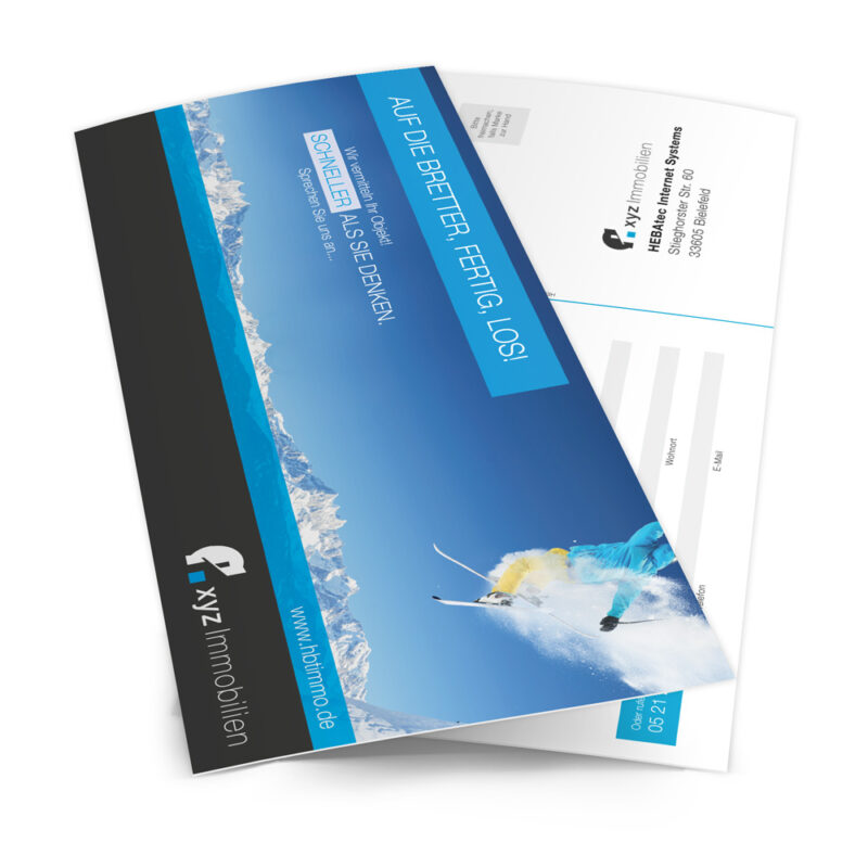 Postkarte DIN lang / Flyer - Immobilienakquise Skispringer für Immobilienmakler - hbtimmo.de